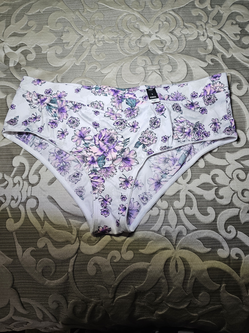 torrid White Floral Bikini Panty with Lavender Accents